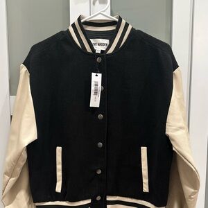 Steve Madden Black and Cream Varsity Jacket